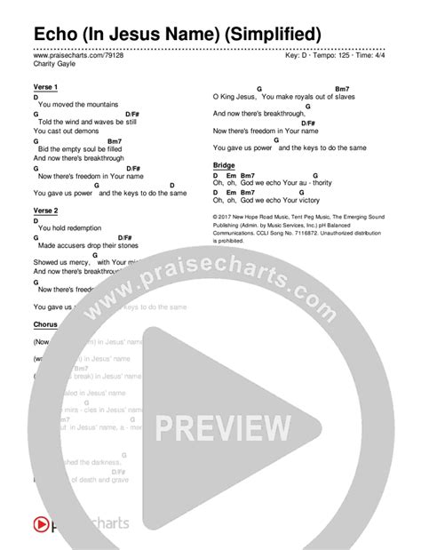 Echo (In Jesus Name) (Simplified) Chords PDF (Charity Gayle).